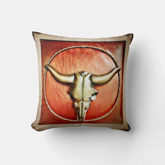 Coussin Rustic Country Bull Horns Faux Design en cuir (Recto)