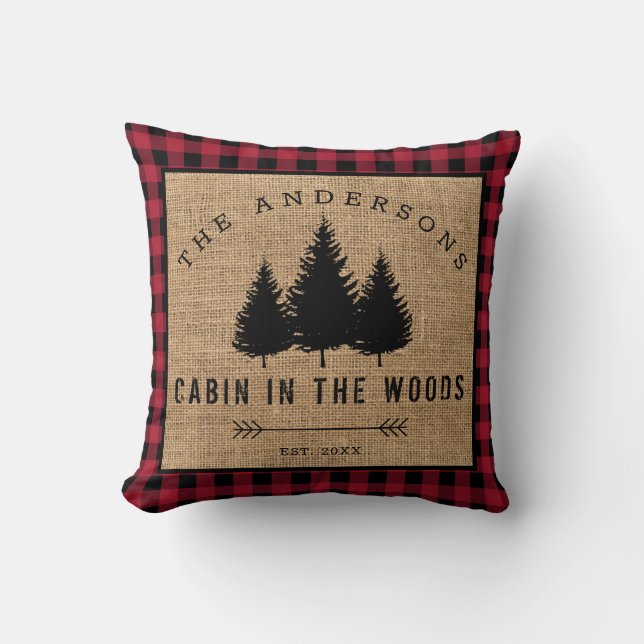 Coussin Rustic Country Family Nom Cabin dans les Woods (Recto)