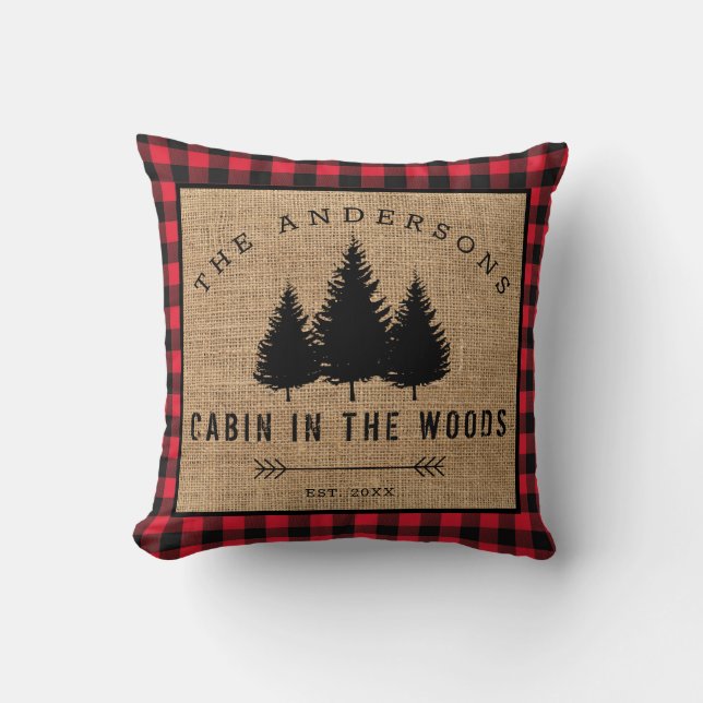 Coussin Rustic Country Family Nom Cabin dans les Woods (Recto)