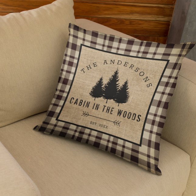 Coussin Rustic Country Family Nom Cabin dans les Woods (Créateur téléchargé)