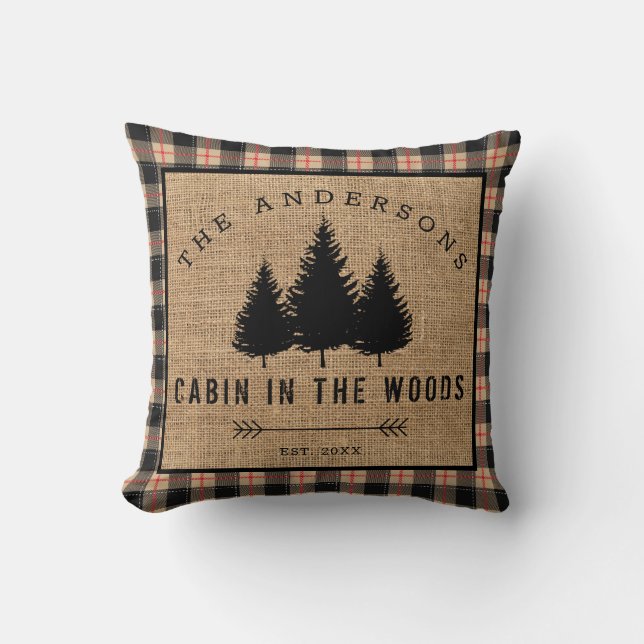 Coussin Rustic Country Family Nom Cabin dans les Woods (Recto)