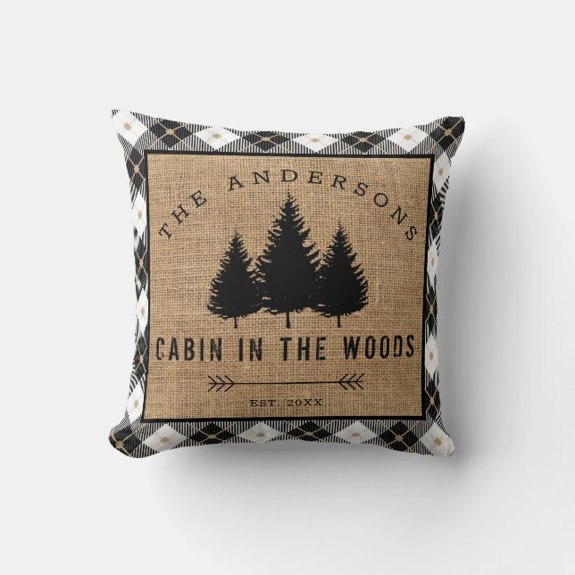 Coussin Rustic Country Family Nom Cabin dans les Woods (Recto)