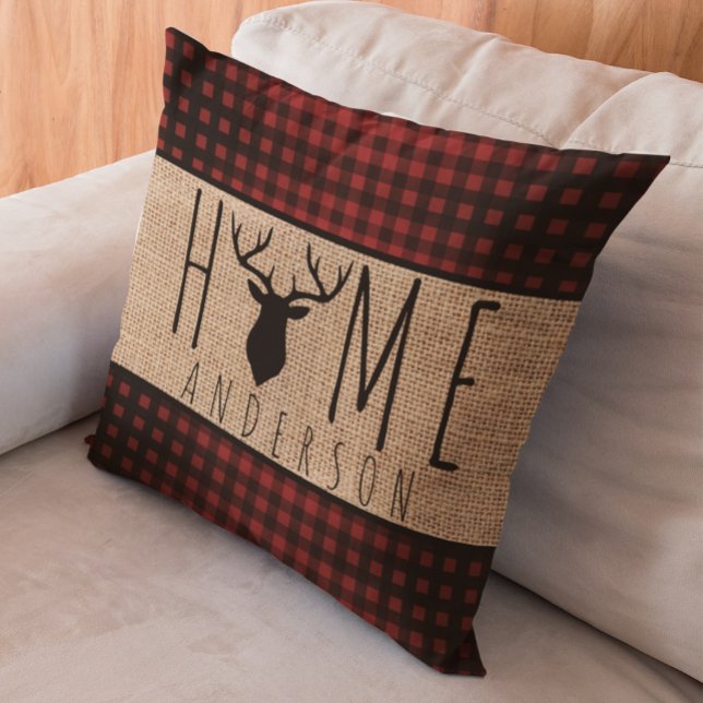 Coussin Rustic Country Faux Burlap Buck Head Nom de famill (Créateur téléchargé)
