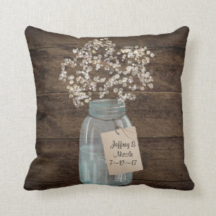 Coussin Rustic Grange Mariage Wood Mason Jar Babys Respire