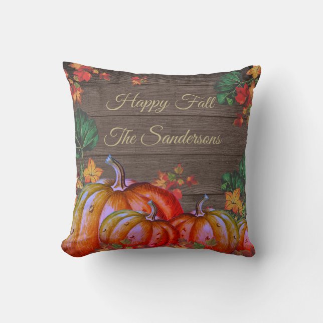 Coussin Rustic Happy Fall Orange Citrouille Fall Leaves Wo (Recto)