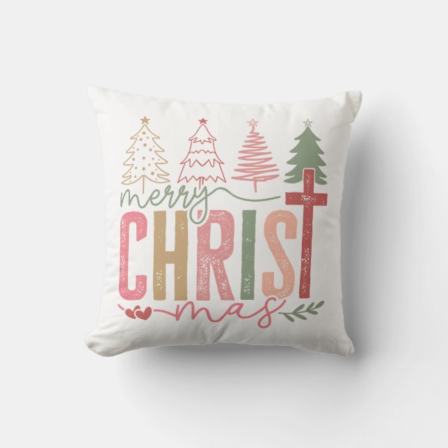 Coussin Rustic Pastel Merry Christ mas Tree (Recto)