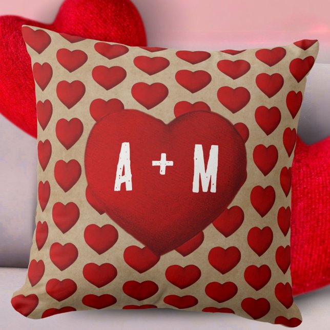 Coussin Rustic Red Heart Motif Saint Valentin Couple (Créateur téléchargé)