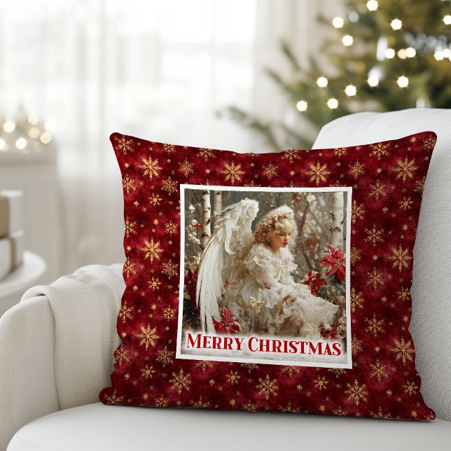 Coussin Rustic Victorian Angel Red Gold Holiday Christmas  (Rustic Victorian Angel Red Gold Holiday Christmas Pillow

)