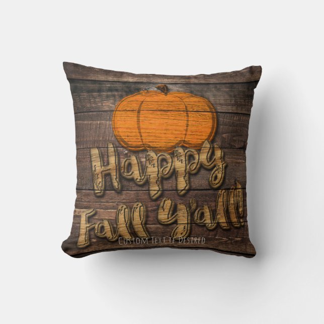 Coussin Rustic Wood Citrouille Halloween Happy Fall Y'all (Recto)