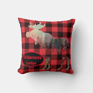 Coussin Rustic Woods Moose Red Plaid Ajouter Nom Jeter Ore