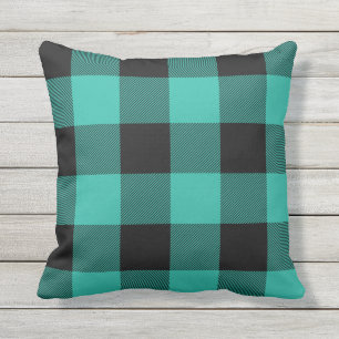 Coussin Rustique Aqua et Black Buffalo Check Plaid
