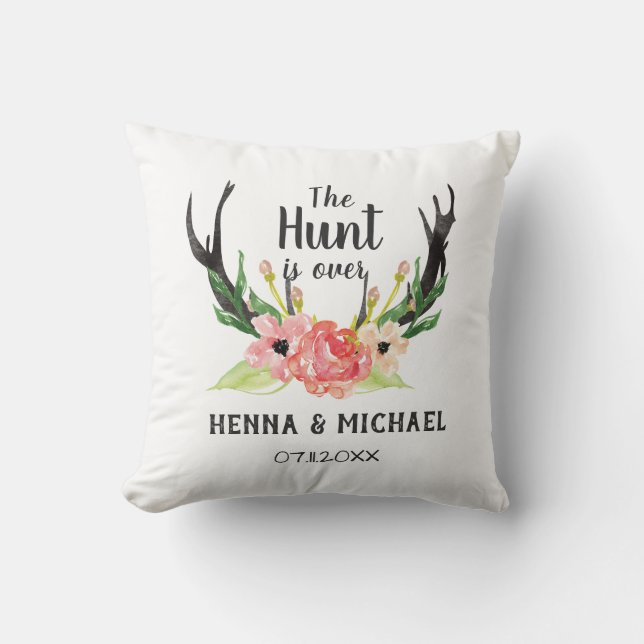 Coussin Rustique aquarelle Floral Boho Hunt est au-dessus  (Recto)
