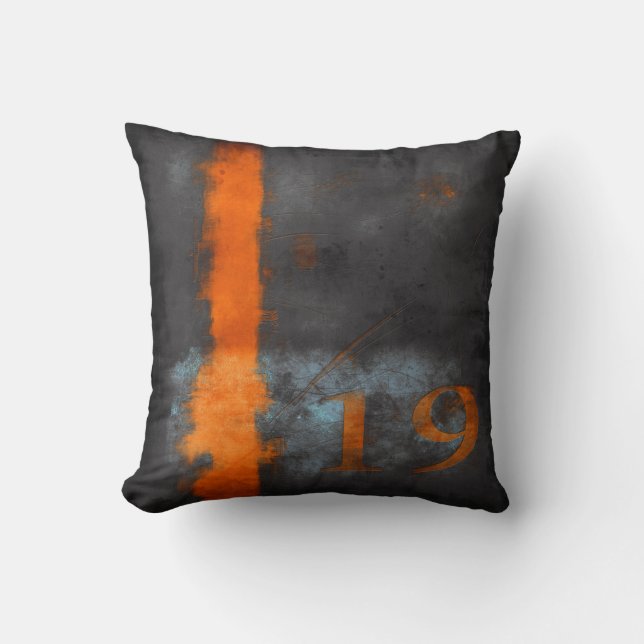 Coussin Rustique Black Grey Orange avec une bande et 19 (Recto)