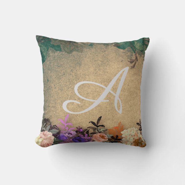 Coussin rustique chic, pays français, motif floral, tendan (Recto)