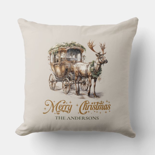 Coussin Rustique classique vert profond et or Reindeer tra (Recto)