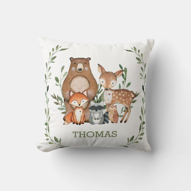 Coussin Rustique Cute Woodland Animaux Végétation Enfants  (Recto)