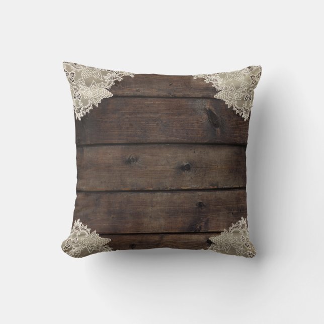 Coussin Rustique Grange Bois & dentelle Romantique Élégant (Recto)