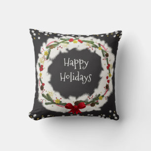 Coussin Rustique Noël Blanc Pin Wreath Vacances Élégant
