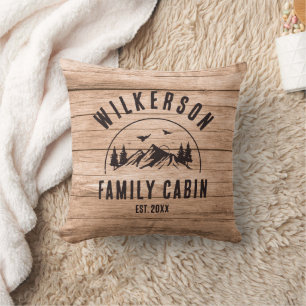 Coussin Rustique Nom de famille Cabine Cottage Lodge Retro