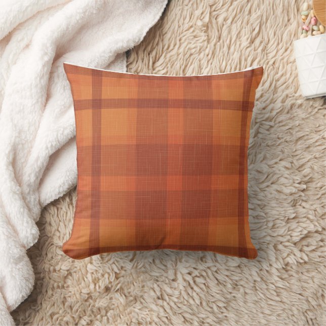 Coussin Rustique Orange Automne Plaid Tartan (Couverture)