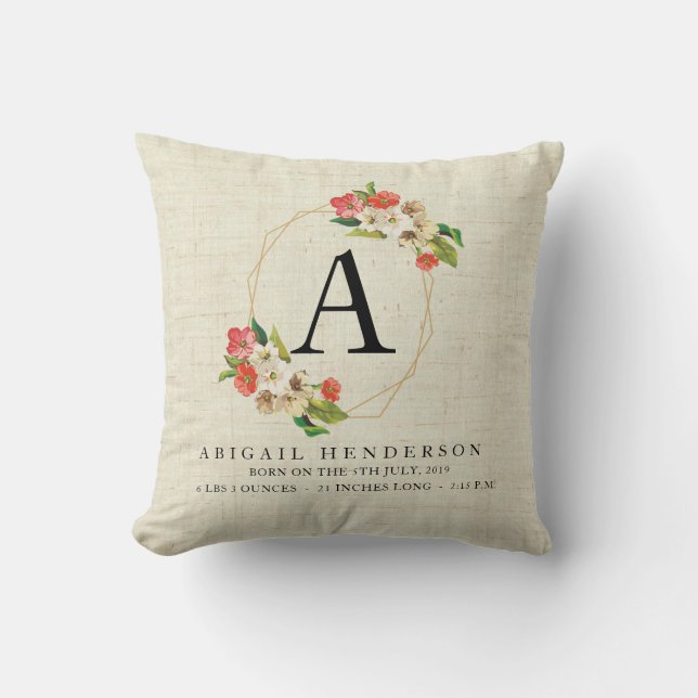 Coussin rustique personnalisé de stat de naissance (Recto)