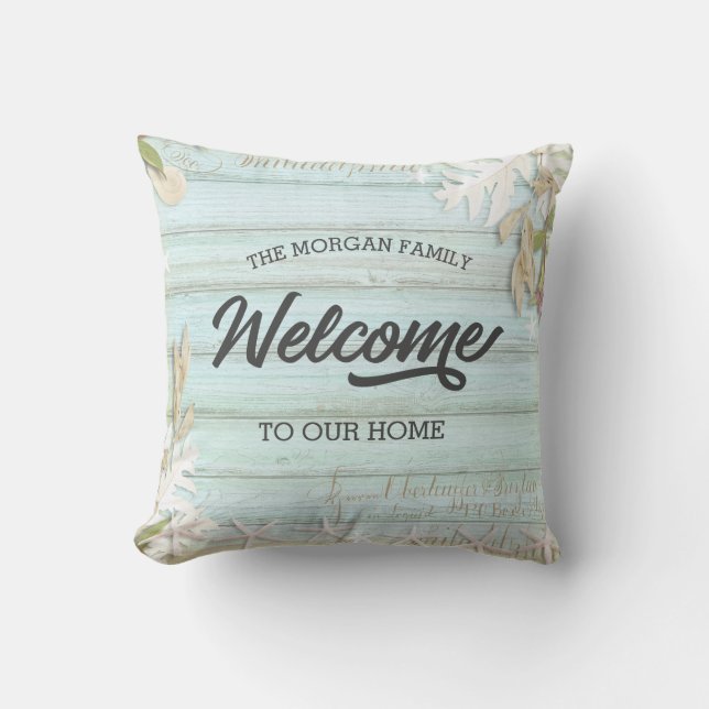 Coussin rustique turquoise floral accueil famille jeter pi (Recto)