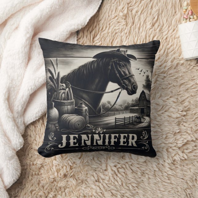 Coussin Rustique Western Horse et scène de ferme (Couverture)