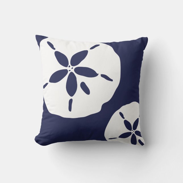 Coussin Sable bleu et blanc Dollar Motif de coque de mer (Recto)