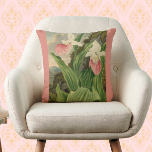 Coussin Sabot de Vénus Fleur Orchidée Botanique Floral Vin