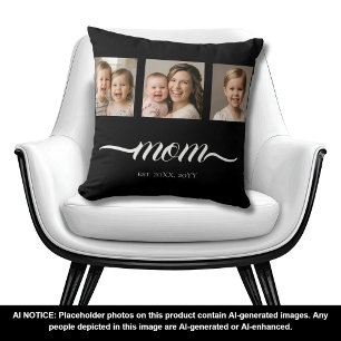 Coussin Sac fourre-tout photo noir avec texte 'Maman établ