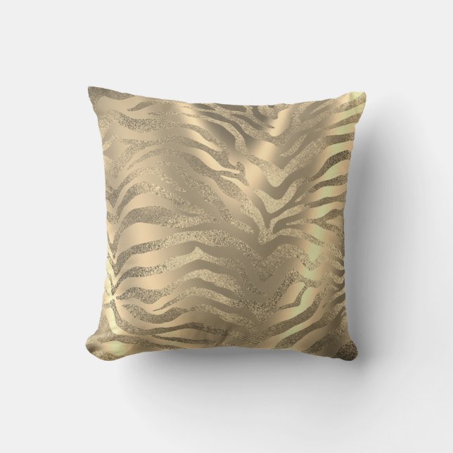 Coussin Safari African Gold Glam Zebra Animal Skin Sepia (Recto)