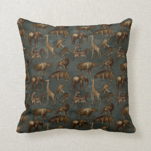 Coussin Safari Animaux sur Vert foncé