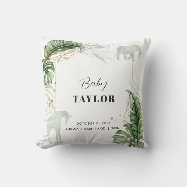 Coussin Safari aquarelle girafe éléphant Baby Shower (Recto)