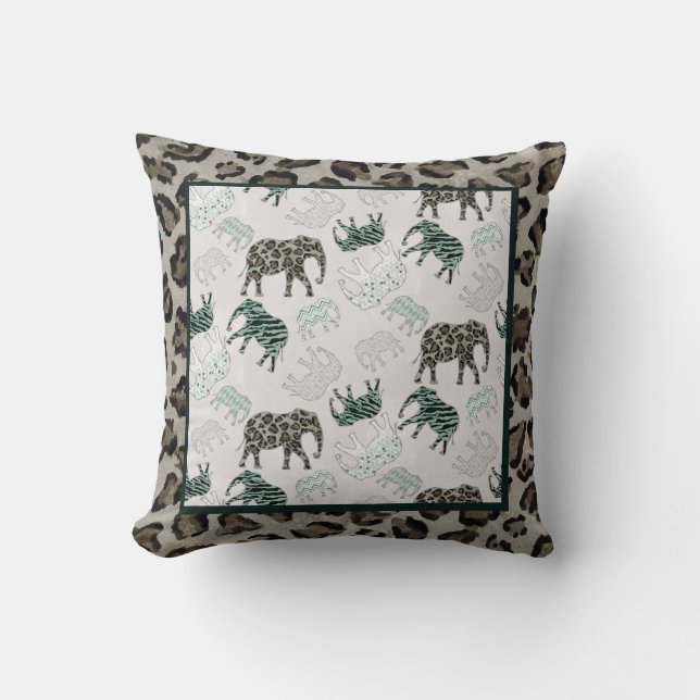 Coussin Safari Elephants Baby Boy Nursery Jungle Animaux (Recto)