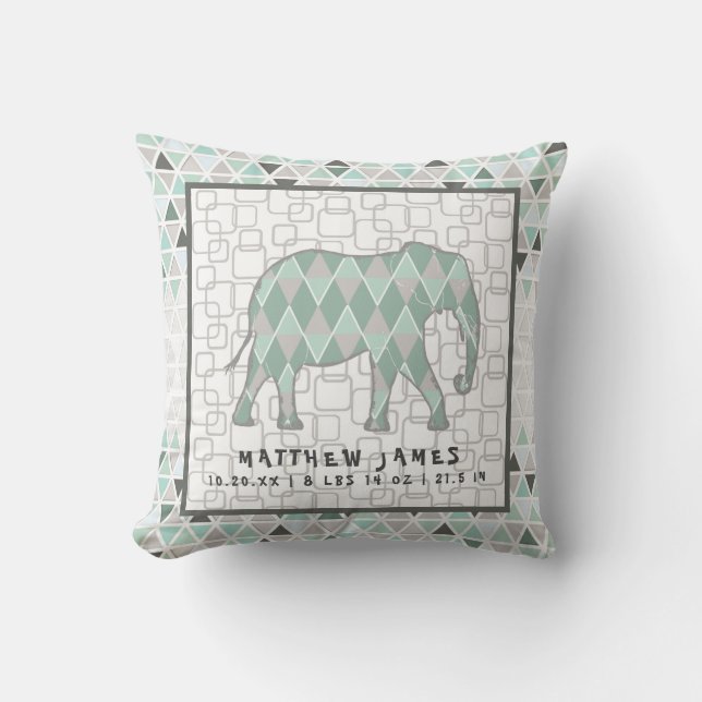 Coussin Safari Elephants Baby Boy Statistiques géométrique (Recto)