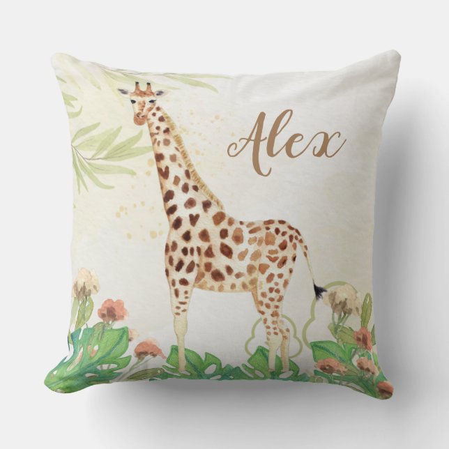 Coussin safari en bois personnalisé girafes enfants de ver (Recto)