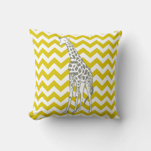 Coussin Safari Golden Poppy Chevron avec Giraffe Pop Art