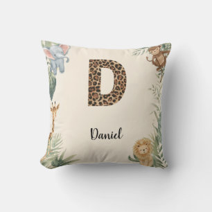 Coussin Safari Jungle Monogramme de prénom personnalisé D 