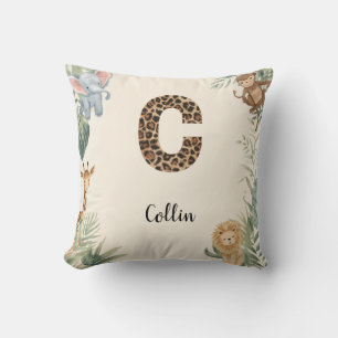 Coussin Safari Jungle Monogramme Personnalisé avec Prénom 