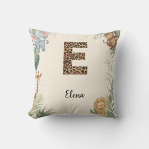 Coussin Safari Jungle Nom Personnalisé Monogramme E Nurser