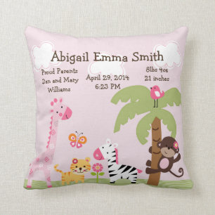 Coussin Safari Sunny Personnalisé / Animaux de filles Cou