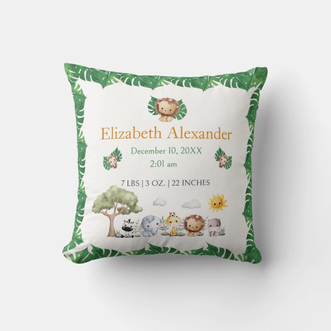 Coussin Safari thème jungle animaux bébés statistiques de  (Recto)