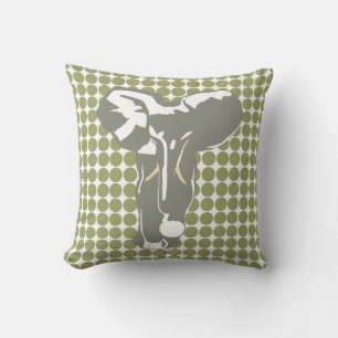 Coussin Safari vert point avec Pop Art Elephant