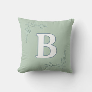 Coussin Sage B initial et Feuilles personnalisés