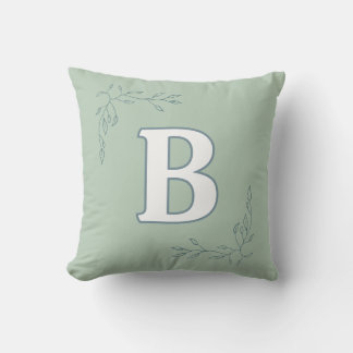 Coussin Sage B initial et Feuilles personnalisés