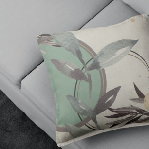 Coussin Sage Green & Crème Abstraits Feuilles d'aquarelle