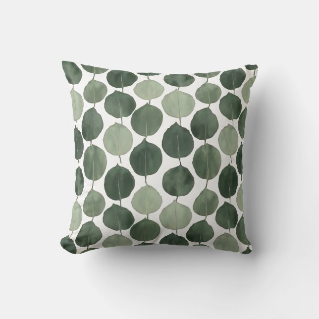 Coussin Sage Green Eucalyptus Leaf Pattern Botanical Plant (Recto)