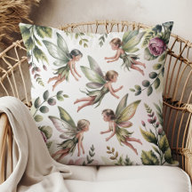 Sage Green Fairycore Botanical Throw Pillow
