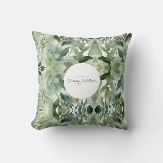 Coussin Sage Green Floral Élégant (Recto)
