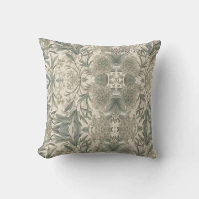 Coussin Sage Green Floral Élégant (Recto)